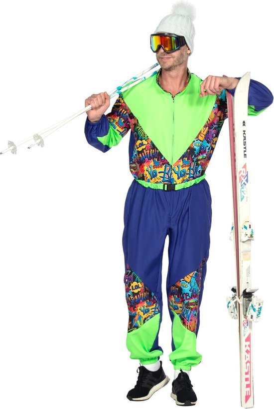 Wilbers & Wilbers - Foute Skipakken - Super Retro Urban Skipak Jaren 80 - Man - Blauw, Groen - XXXL - Carnavalskleding - Verkleedkleding