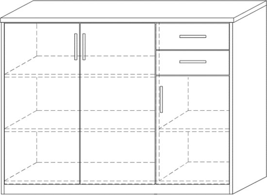 Commode 'Spacio' 3 deuren 2 laden Wit, , Spaanderplaat, ABS boorden en decor