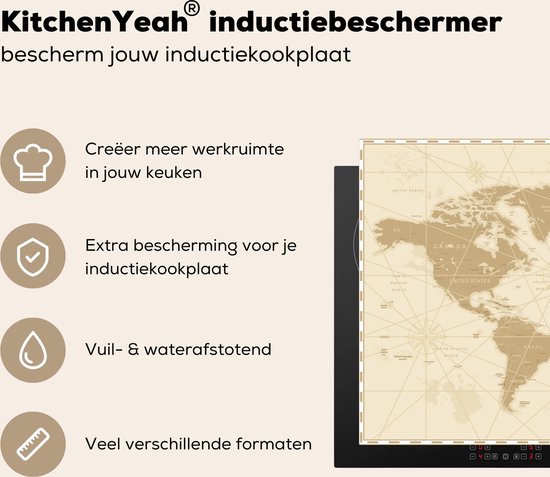 KitchenYeah® Inductie beschermer 91.2x52 cm - Wereldkaart - Vintage - Retro - Kookplaataccessoires - Afdekplaat voor kookplaat - Inductiebeschermer - Inductiemat - Inductieplaat mat