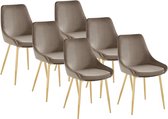 Set van 6 stoelen MASURIE - Fluweel en Goudkleurig metaal - Taupe L 49 cm x H 85.5 cm x D 56 cm