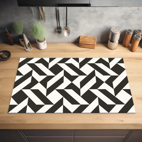 KitchenYeah® Inductie beschermer 83x51.5 cm - Zwart - Wit - Geometrische vormen - Patronen - Kookplaataccessoires - Afdekplaat voor kookplaat - Inductiebeschermer - Inductiemat - Inductieplaat mat
