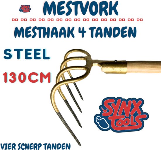 Synx Tools Mesthaak 4 Tanden - mestvork - tuingereedschap - Duurzame 130cm Steel van Synx Tools — afbeelding 3