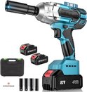 Deutsche Stahl® M36A Slagmoersleutel – Slagschroevendraaiers Met 2 Accu van 20V – Draadloos Impact Wrench Met LED – Incl 4 Moerdoppen en Opbergtas – Blauw