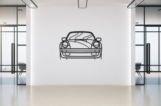 Porsche 911 Turbo Front - Silhouette - Metal Art - Zwart - 100cm - Décoration de voiture - Décoration murale - Man Cave - Cadeau pour homme - Système de suspension inclus