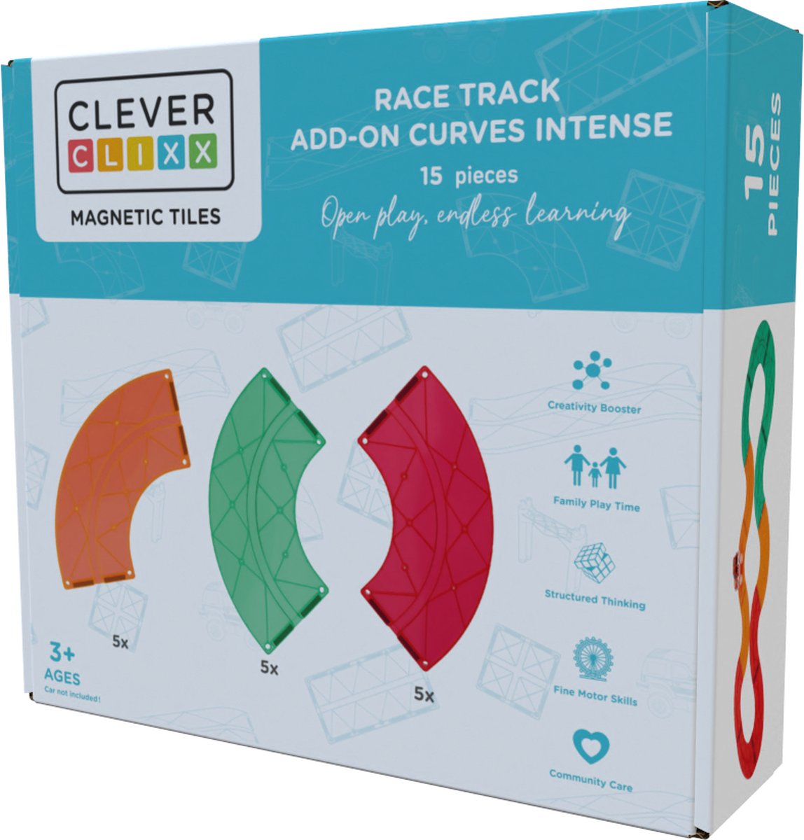 Cleverclixx Magnetisch Speelgoed | Race Track Add-On Curves Intense | 15 Stuks | Speelgoed 3 jaar