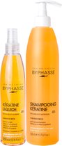 Byphasse Keratine Haarverzorging Mix Pakket - Haarserum 250ml + Shampoo 520ml - Voor Droog Haar - Voordeelverpakking 2 Stuks