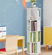 Draaibare boekenkast, staand rek, draaibaar, kantoorrek, 360 graden, decoratief rek, 4 niveaus, hout, draaibaar, hoog - wit