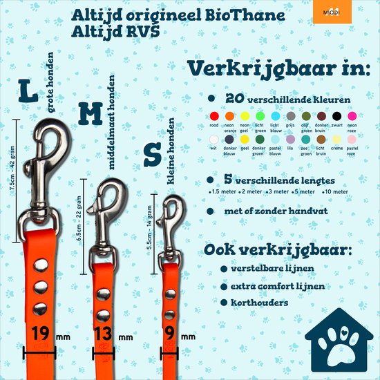 Laisse longue Miqdi - BioThane ® - crème - 10 mètres de long - 19 mm de large - L/XL - grand chien - laisse longue pour chien