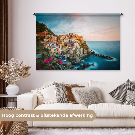 Tapisserie Italie - Maisons le long d'une falaise en Italie Tapisserie coton 150x100 cm - Tapisserie avec photo