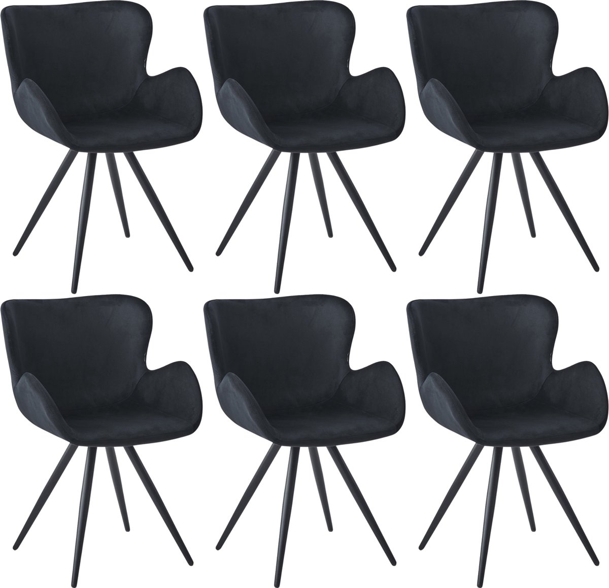 Colenis Anabella Eetkamerstoel - Set Van 6 - Zwart - Velvet - Industrieel - Met armleuning