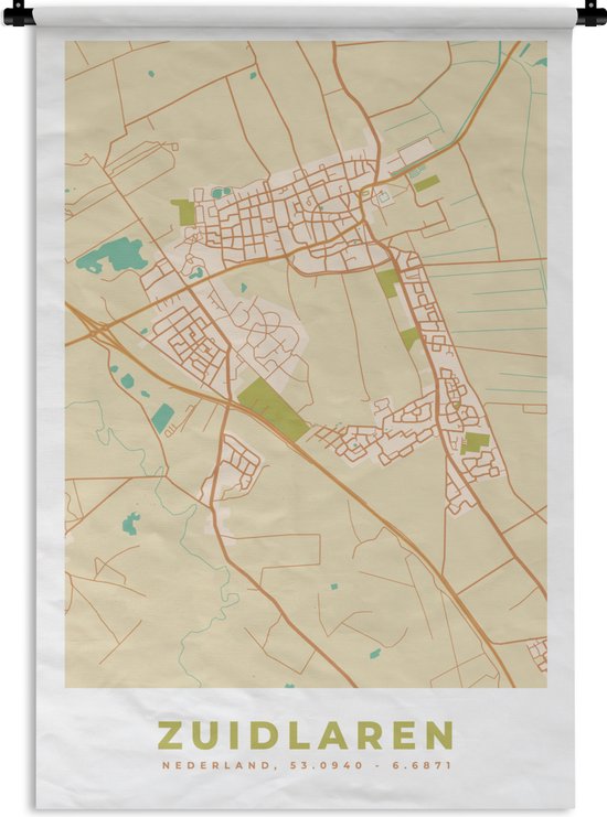 Wandkleed - Wanddoek - Kaart - Zuidlaren - Stadskaart - Plattegrond - 120x180 cm - Wandtapijt