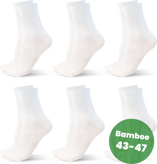 Saaf Bamboe Sokken - 6 Paar - Maat 43-47 - Dames / Heren - Wit