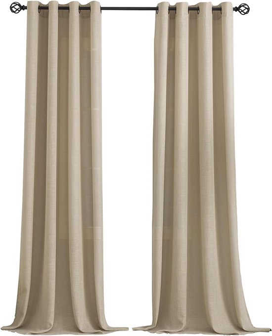 Gordijnen met natuurlijke linnenlook, met inslagringen (kaki, 220 x 140 cm (h x b)