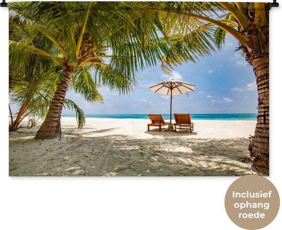 Wandkleed Tropisch Strand  - Strandstoelen op een tropisch strand Wandkleed katoen 150x100 cm - Wandtapijt met foto