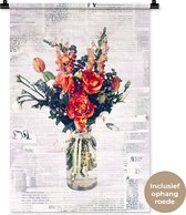 Wandkleed BloemenKerst illustraties - Illustratie bloem op krantenknipsel Wandkleed katoen 60x90 cm - Wandtapijt met foto