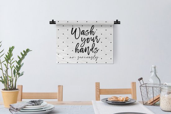 Tapisserie - Tissu mural - Proverbes - Citations - Lavez-vous les mains pas sérieusement - Pois - 60x45 cm - Tapisserie