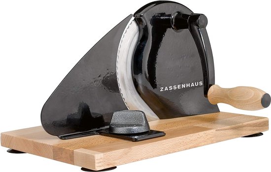 Broodsnijmachine Handmatig Klassiek | Zwart | Lemmetstaal | Snijdiktes: 1-18 mm | Board en crank van beukenhout | Afmetingen: 30×25,5×19 cm