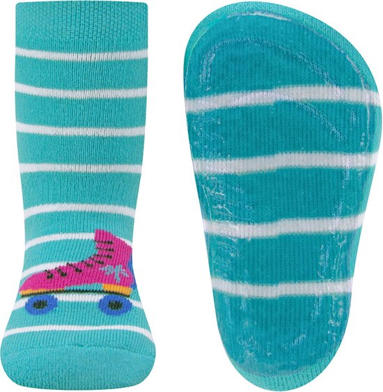 Ewers Chaussette antidérapante - Rayures Bleu Clair & Witte - Patins à Roulettes Rose - Elastique - Semelle Silicone-21/22