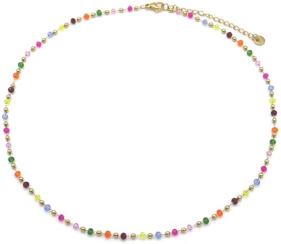 Collier avec perles de verre - Acier inoxydable - Longueur 44 cm - Multicolore