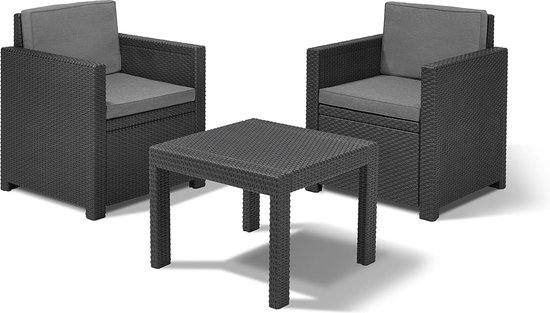 Balkonset - Balkon stoelen - Balkon loungeset - Balkonset lounge - Balkon set 3-delig - Grafiet/cool grey (poly katoen kussen)