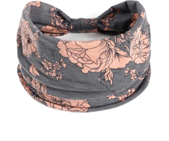 Boho Haarband, Grijs Roze, 1 Maat, bloemen Print, Brede Hoofdbanden, Vintage Knoop Elastische Tulband , voor Vrouwen, meisjes Katoenen Zachte Haarband, Haar accessoires