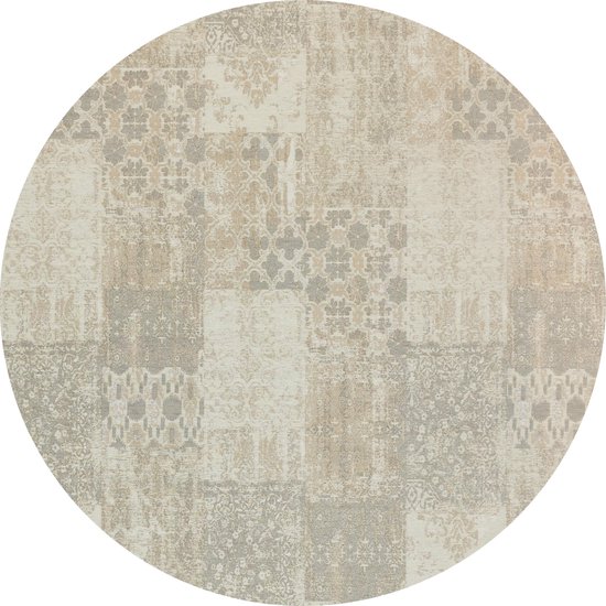 Vintage rond vloerkleed - Patchwork - Tapijten woonkamer - Macchiato Crème - 140cm ø