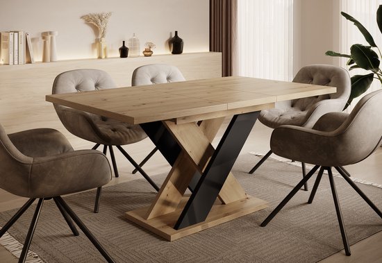 Meubella - Table de salle à manger Xandra - Chêne - Zwart - 160 cm - Extensible