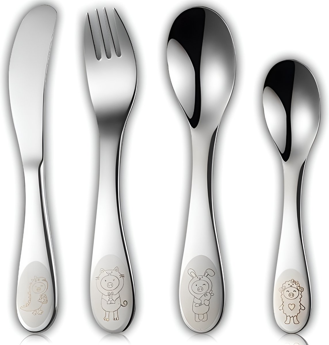 Goedkoopste HI NATURE™ Kinder Bestek 4 Delig - Kinderbestek - Kinderbestekset Zilver - Bestekset kinderen - Bestek kinderen - RVS - Zilverwit Edelstaal 18/10