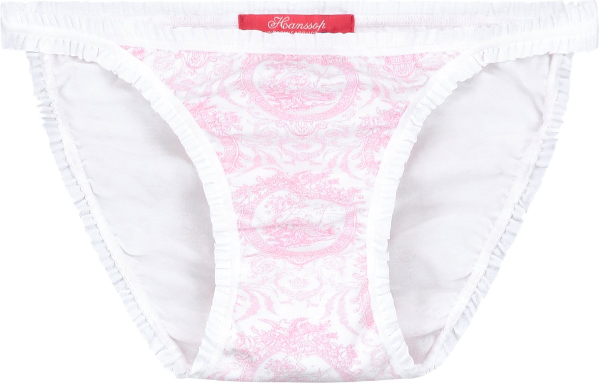 Exclusief Luxueus Kinder ondergoed Luxe mooie zacht roze Girly Tanga van Hanssop met fashionable elastische rand details en in een luxe exclusieve Hanssop Pink Toile design, Meisjes Tanga, zacht roze toile print, maat 152