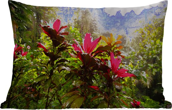 Buitenkussens - Tuin - Prachtige bloemen middenin de jungle - 50x30 cm