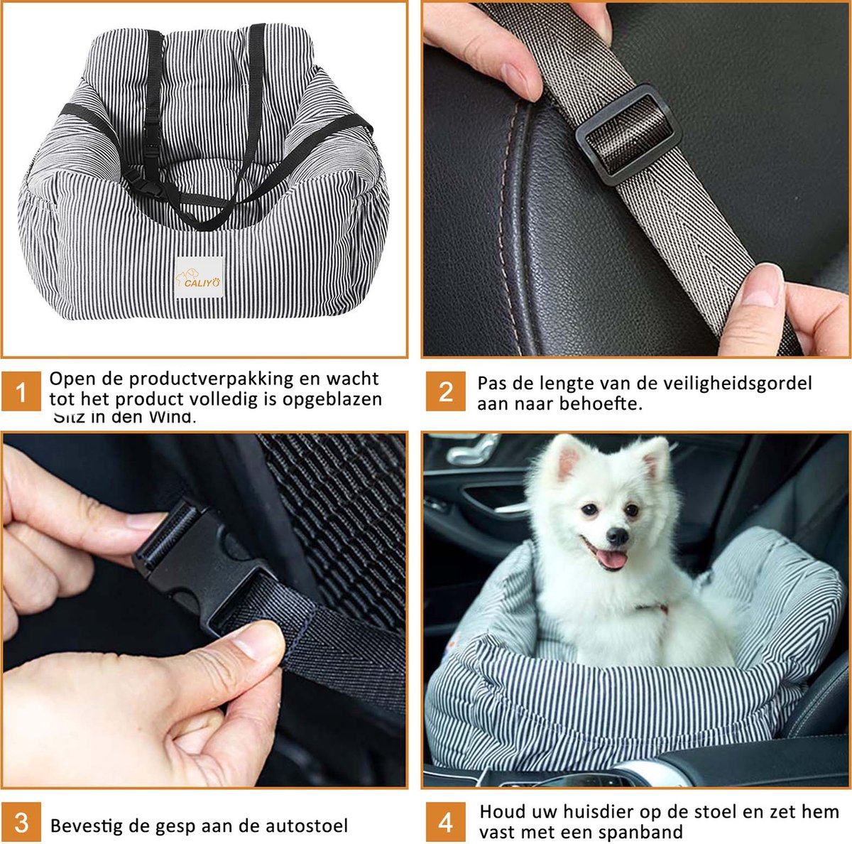 Lesure Autostoel voor kleine honden – waterdichte en wasbare autostoel met opbergzakken, veiligheidsriem en verdikt traagschuim, 58 x 56 x 33 cm, grijs