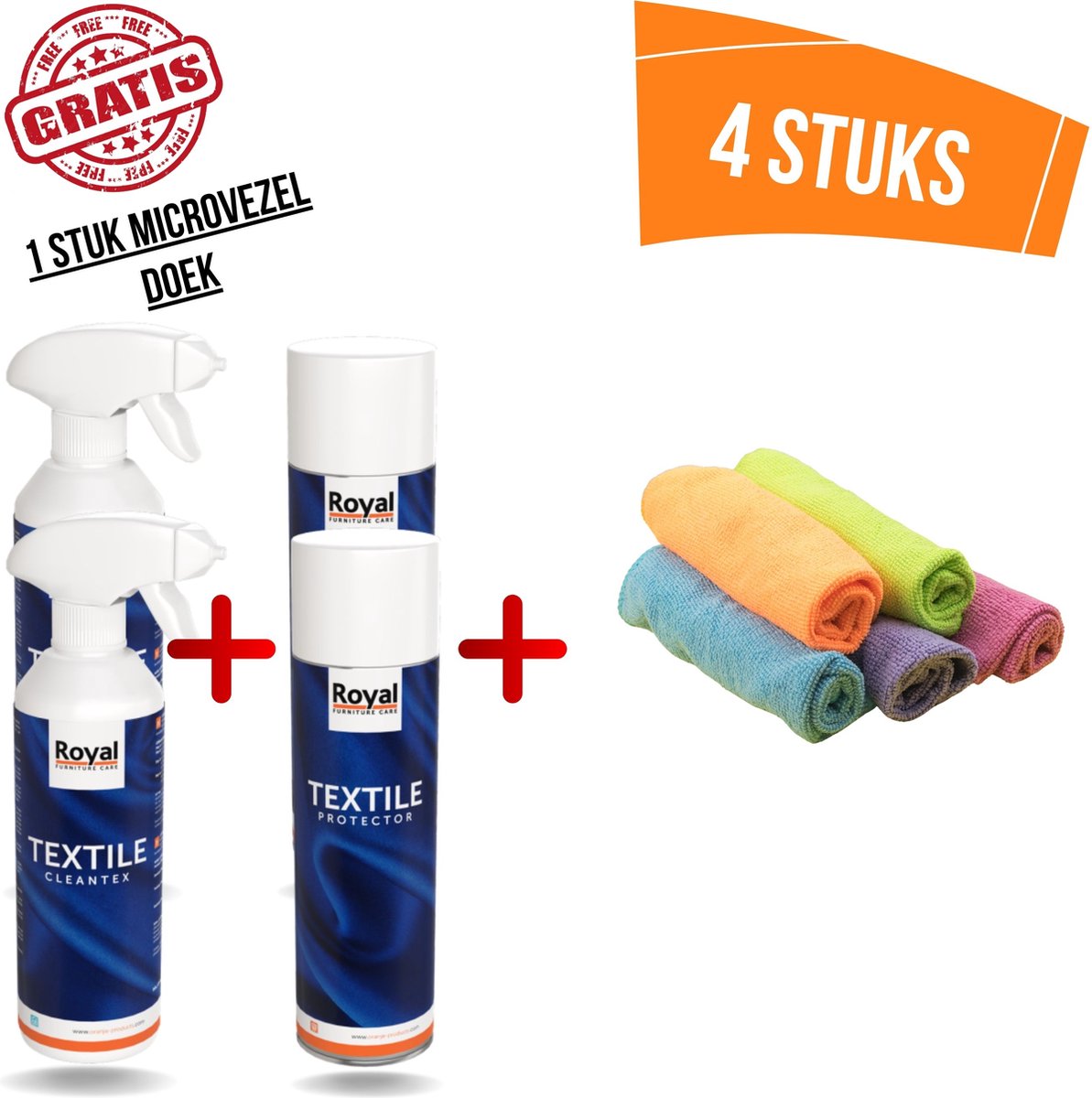 Royal Furniture set - 2 x Textile protector + 2 x Cleantex vlekkenspray 2000ml+ (Gratis) 1 stuk Microvezel Doek