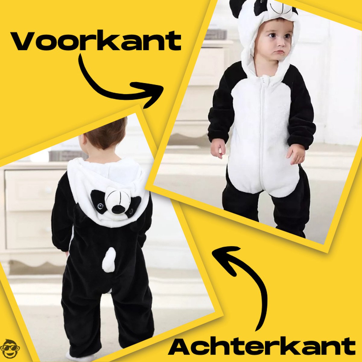 BoefieBoef Dieren Kleuter Onesie Peuter Pyjama Kinderen – Verkleedkleding met Luierrits – Carnaval Dierenpak - Kerst en Kraamcadeau - Zacht Flanel - Baby Romper - Boxpak - Jongens - Meisjes - Kruippak - Winterpak - Panda Beer Wit Zwart — afbeelding 5