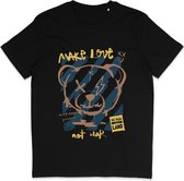 Heren Dames T Shirt - Print en Quote: Make Love No War - Zwart - L