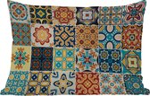 Buitenkussens - Tuin - Bloemen - Vintage - Patroon - Blauw - Oranje - 50x30 cm