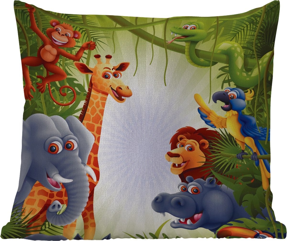Sierkussen Buiten - Jungle - Jongens - Meiden - Baby - Olifant - Leeuw - Giraf - 60x60 cm - Weerbestendig