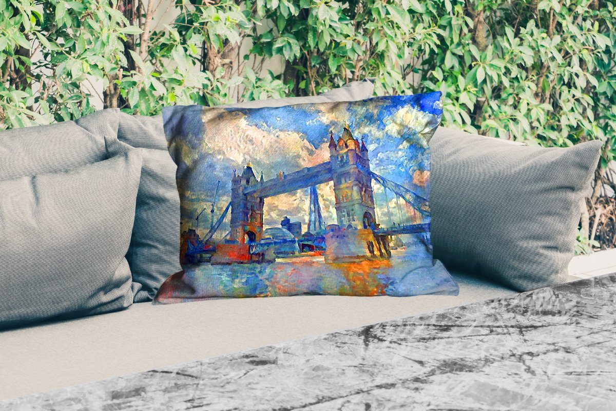 Buitenkussens - Schilderij - Londen - Brug - Olieverf - 60x40 cm - Weerbestendig