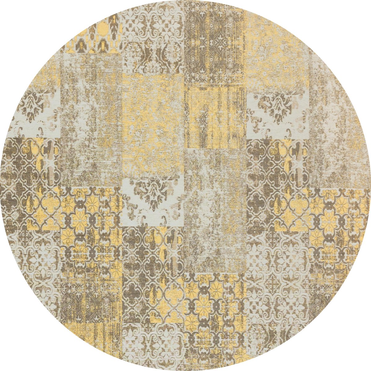 Vintage rond vloerkleed - Patchwork - Tapijten woonkamer - Melon Geel - 280cm ø
