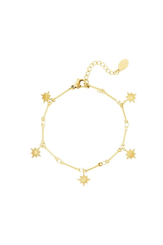 Mooie luxe Armbandje - bedel armband - kleur goud platted - RVS- bracelet with stars - sterren - stainless steel - waterproof - moederdag cadeau idee - kerst kado tip - nikkelfree