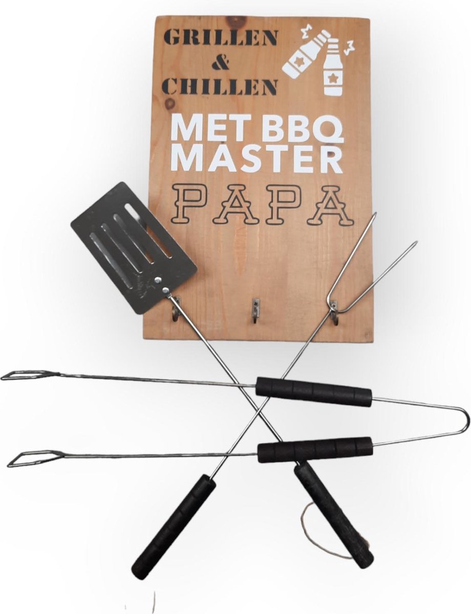 Uniek cadeau! BBQ MASTER PAPA Houten tekst bord BBQ barbecue gereedschap set verjaardag of vaderdag cadeau