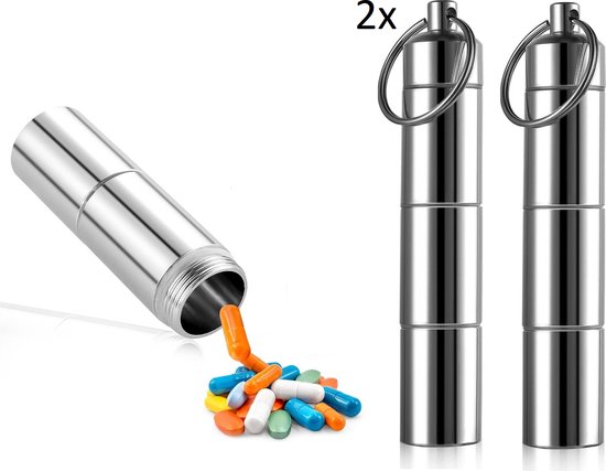 Mini Pillendoos Sleutelhanger, Waterdichte Draagbare Pillendoos Metalen Tablettenbox voor Camping Vissen Wandelen Sport Outdoor (Kleur: Zwart