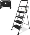 4-traps ladder, opvouwbare krukje met gereedschapsplatform, breed anti-slip pedaal, robuuste stalen ladder, comfortabele handgreep, lichte draagbare stalen kruk, 150 kg, grijs