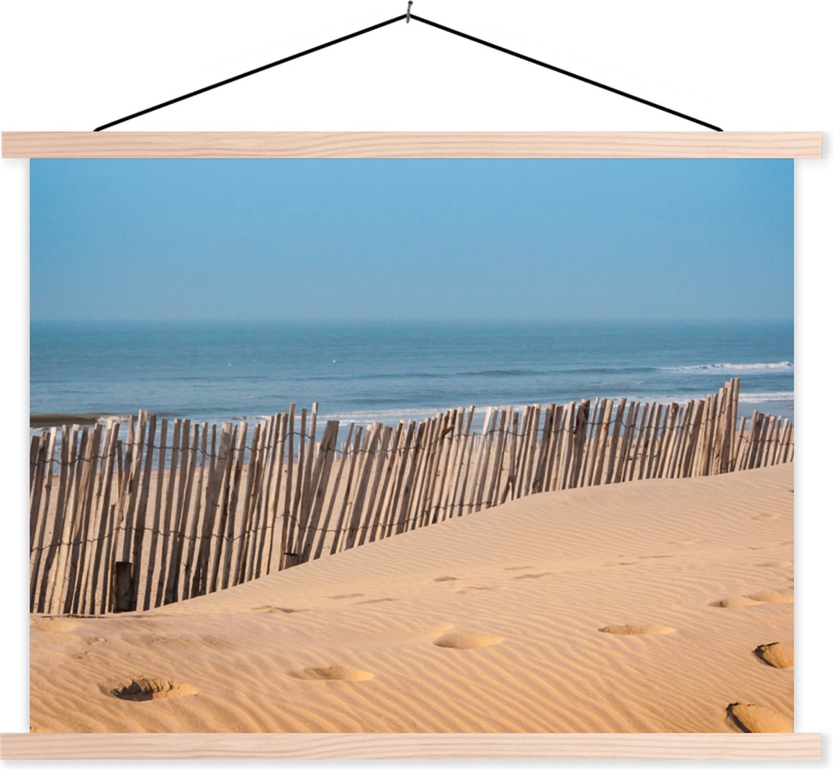 Posterhanger incl. Poster 60x45 cm - Schoolplaat - Strand - Zee - Palen - Textielposter - 