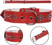 Rode, lederen halsband met studs, hondenhalsband 40mm/67cm