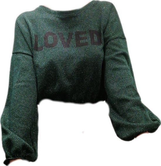 Femme - Pull - Court - Couleur Vert/ Zwart- Glitter- Mode italienne - Taille 44-46