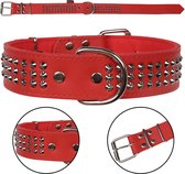 Collier en cuir cousu rouge à trois rangs, collier pour chien 40mm/67cm