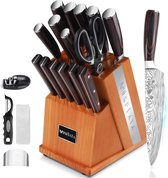 Ensemble de blocs de couteaux, ensemble de couteaux de cuisine 20 pièces, aiguiseur et ciseaux, ensemble de couteaux de chef professionnel, avec protection des doigts, aiguiseur de couteaux et coffrets cadeaux