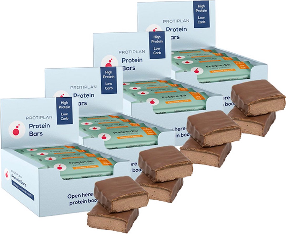 Goedkoopste Protiplan | Yummy Protein Bar | Chocolate Caramel | 48 stuks | 48 x 45 gram | Low carb snack | Eiwitrepen | Koolhydraatarme sportvoeding | Afslanken met Proteïne repen | Snel afvallen zonder hongergevoel!