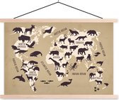 Affiche scolaire - Carte du Wereldkaart - Animaux - Monde - 60x40 cm - Lattes vierges