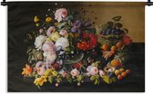 Wandkleed - Wanddoek - Stilleven met bloemen en fruit - Kunstwerk - Oude meesters - 120x80 cm - Wandtapijt